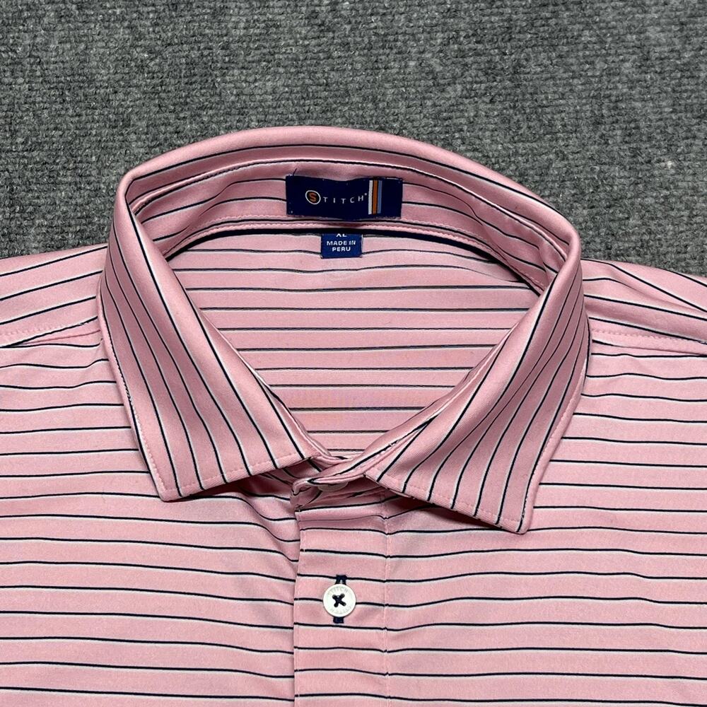 Stitch Polo Shirt Mens XL Pink Striped Golf Performance Polyester Spandex